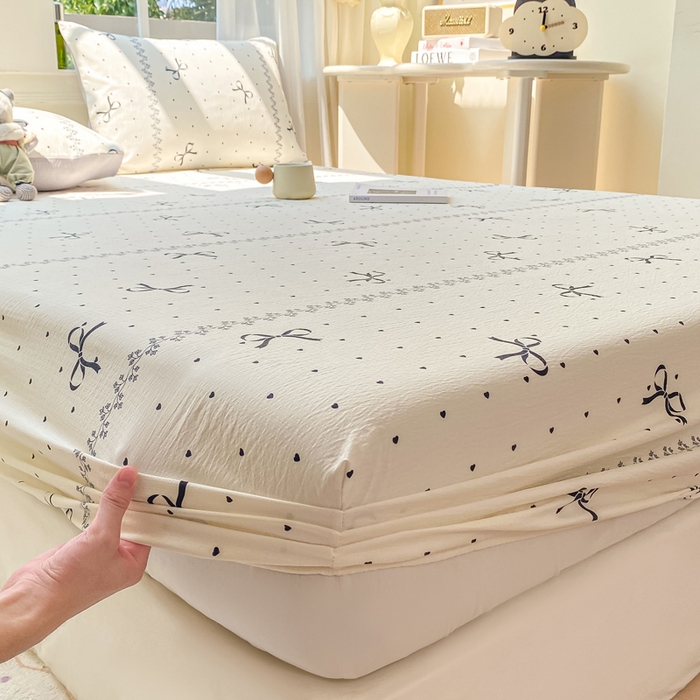 91家纺网 家纺一手货源 找家纺 朵朵家纺 2025新款超柔印花单床笠单品学生宿舍床垫保护套 床笠（床垫保护套可定制尺寸 ） 法式蝴蝶结