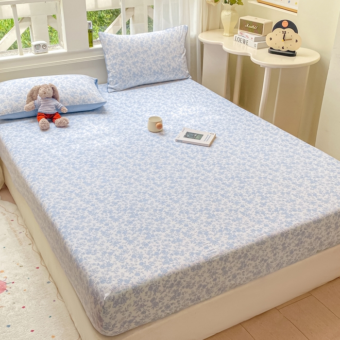 91家纺网 家纺一手货源 找家纺 朵朵家纺 2025新款超柔印花单床笠单品学生宿舍床垫保护套 床笠（床垫保护套可定制尺寸 ） 蓝色花园