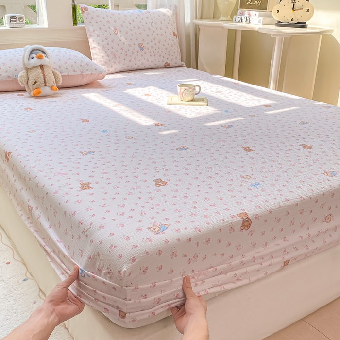 91家纺网 家纺一手货源 找家纺 朵朵家纺 2025新款超柔印花单床笠单品学生宿舍床垫保护套 床笠（床垫保护套可定制尺寸 ） 花町小能粉