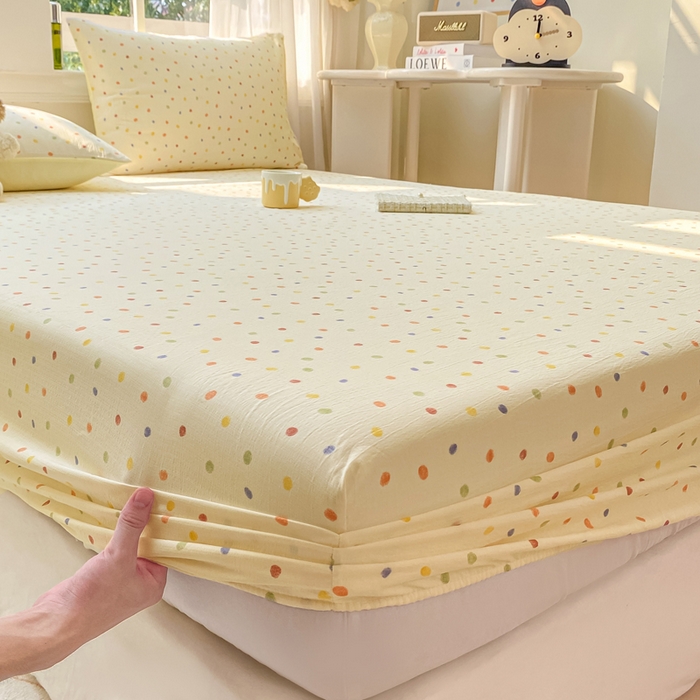 91家纺网 家纺一手货源 找家纺 朵朵家纺 2025新款超柔印花单床笠单品学生宿舍床垫保护套 床笠（床垫保护套可定制尺寸 ） 幻彩波点