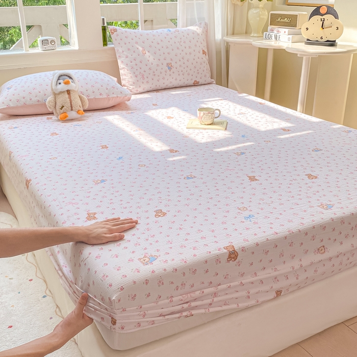 91家纺网 家纺一手货源 找家纺 朵朵家纺 2025新款超柔印花单床笠单品学生宿舍床垫保护套 床笠（床垫保护套可定制尺寸 ） 花町小能粉