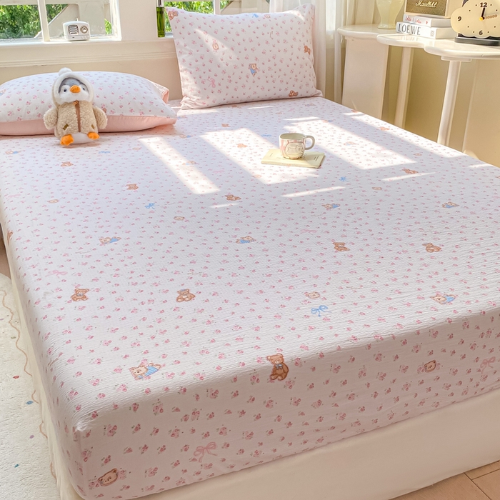 91家纺网 家纺一手货源 找家纺 朵朵家纺 2025新款超柔印花单床笠单品学生宿舍床垫保护套 床笠（床垫保护套可定制尺寸 ） 花町小能粉