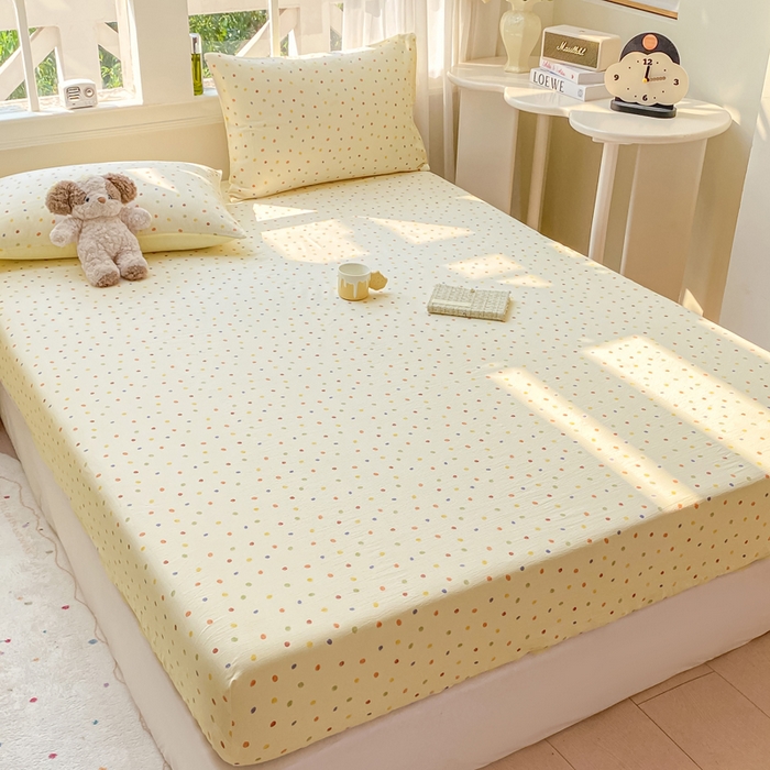91家纺网 家纺一手货源 找家纺 朵朵家纺 2025新款超柔印花单床笠单品学生宿舍床垫保护套 床笠（床垫保护套可定制尺寸 ） 幻彩波点