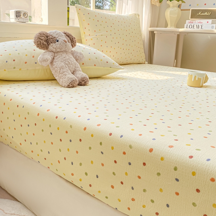 91家纺网 家纺一手货源 找家纺 朵朵家纺 2025新款超柔印花单床笠单品学生宿舍床垫保护套 床笠（床垫保护套可定制尺寸 ） 幻彩波点