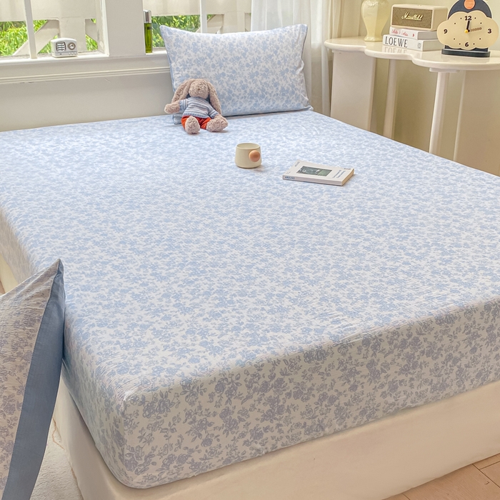 91家纺网 家纺一手货源 找家纺 朵朵家纺 2025新款超柔印花单床笠单品学生宿舍床垫保护套 床笠（床垫保护套可定制尺寸 ） 蓝色花园