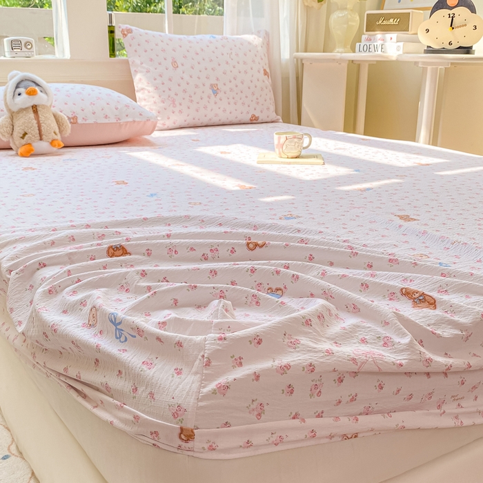 91家纺网 家纺一手货源 找家纺 朵朵家纺 2025新款超柔印花单床笠单品学生宿舍床垫保护套 床笠（床垫保护套可定制尺寸 ） 花町小能粉
