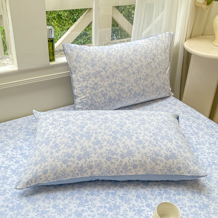 91家纺网 家纺一手货源 找家纺 朵朵家纺 2025新款超柔印花单床笠单品学生宿舍床垫保护套 床笠（床垫保护套可定制尺寸 ） 蓝色花园