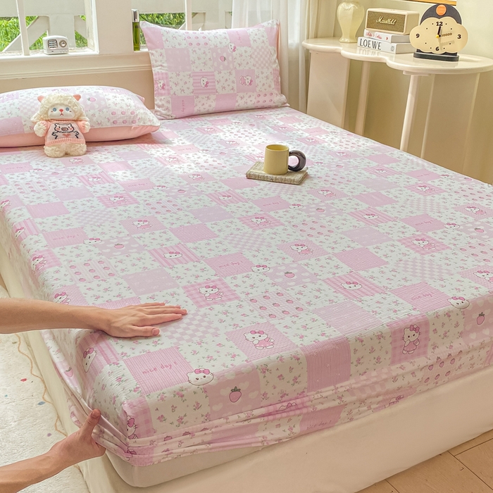 91家纺网 家纺一手货源 找家纺 朵朵家纺 2025新款超柔印花单床笠单品学生宿舍床垫保护套 床笠（床垫保护套可定制尺寸 ） KT花园