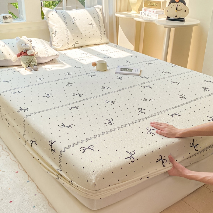 91家纺网 家纺一手货源 找家纺 朵朵家纺 2025新款超柔印花单床笠单品学生宿舍床垫保护套 床笠（床垫保护套可定制尺寸 ） 法式蝴蝶结