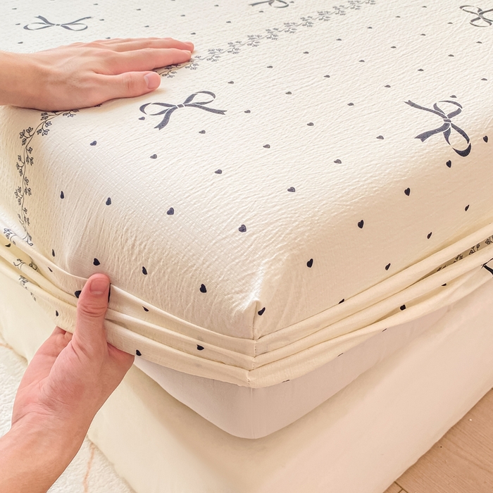 91家纺网 家纺一手货源 找家纺 朵朵家纺 2025新款超柔印花单床笠单品学生宿舍床垫保护套 床笠（床垫保护套可定制尺寸 ） 法式蝴蝶结