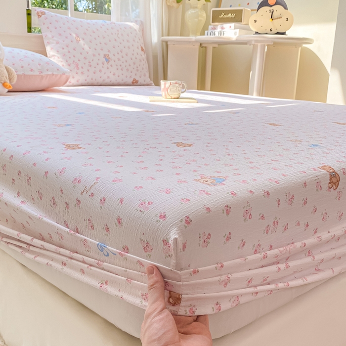 91家纺网 家纺一手货源 找家纺 朵朵家纺 2025新款超柔印花单床笠单品学生宿舍床垫保护套 床笠（床垫保护套可定制尺寸 ） 花町小能粉
