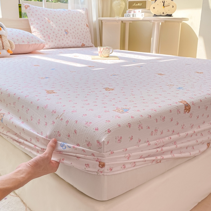 91家纺网 家纺一手货源 找家纺 朵朵家纺 2025新款超柔印花单床笠单品学生宿舍床垫保护套 床笠（床垫保护套可定制尺寸 ） 花町小能粉