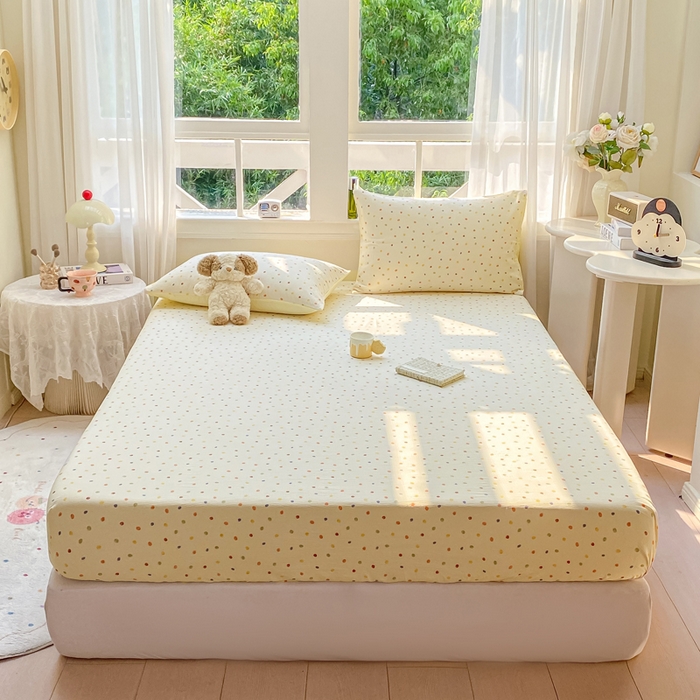 91家纺网 家纺一手货源 找家纺 朵朵家纺 2025新款超柔印花单床笠单品学生宿舍床垫保护套 床笠（床垫保护套可定制尺寸 ） 幻彩波点