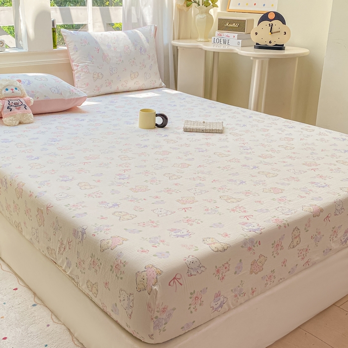 91家纺网 家纺一手货源 找家纺 朵朵家纺 2025新款超柔印花单床笠单品学生宿舍床垫保护套 床笠（床垫保护套可定制尺寸 ） 花眠咪咪