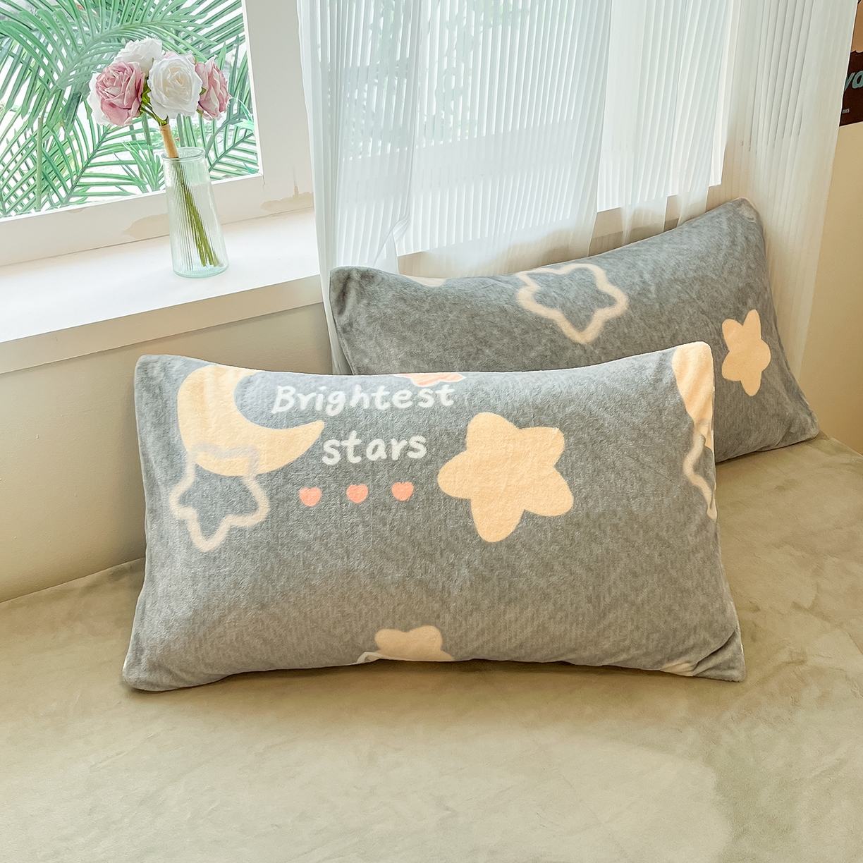 91家纺网 家纺一手货源 找家纺 慕澄家纺 2025新款小清新牛奶绒印花四件套 星星月亮