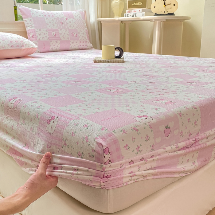 91家纺网 家纺一手货源 找家纺 朵朵家纺 2025新款超柔印花单床笠单品学生宿舍床垫保护套 床笠（床垫保护套可定制尺寸 ） KT花园