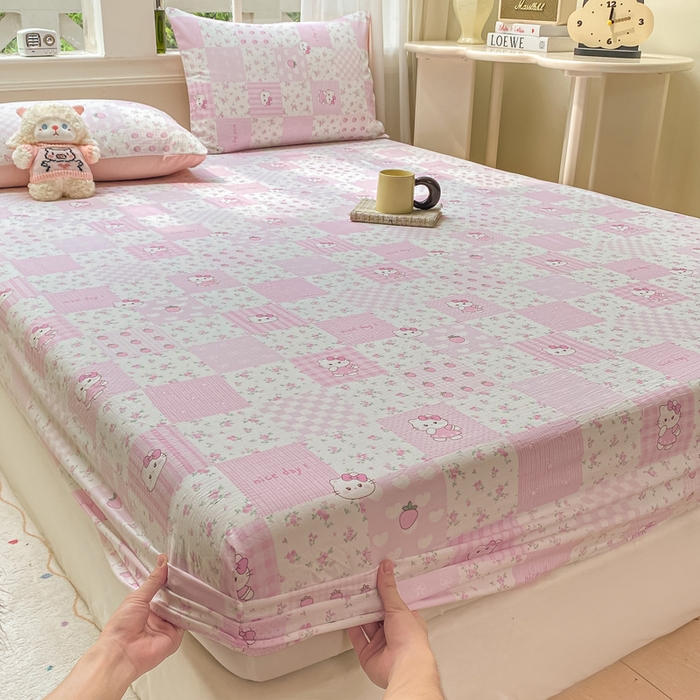 91家纺网 家纺一手货源 找家纺 朵朵家纺 2025新款超柔印花单床笠单品学生宿舍床垫保护套 床笠（床垫保护套可定制尺寸 ） KT花园