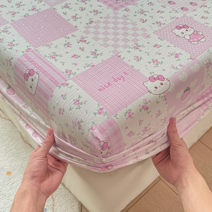 91家纺网 家纺一手货源 找家纺 朵朵家纺 2025新款超柔印花单床笠单品学生宿舍床垫保护套 床笠（床垫保护套可定制尺寸 ） KT花园