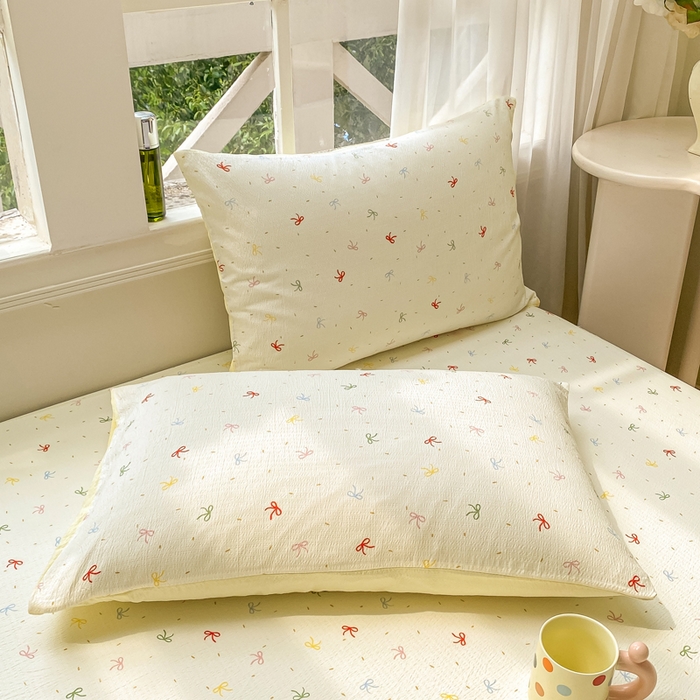 91家纺网 家纺一手货源 找家纺 朵朵家纺 2025新款超柔印花单床笠单品学生宿舍床垫保护套 床笠（床垫保护套可定制尺寸 ） 奶油蝴蝶结