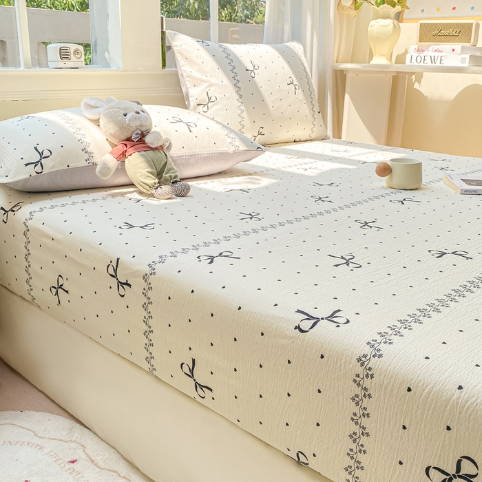 91家纺网 家纺一手货源 找家纺 朵朵家纺 2025新款超柔印花单床笠单品学生宿舍床垫保护套 床笠（床垫保护套可定制尺寸 ） 法式蝴蝶结