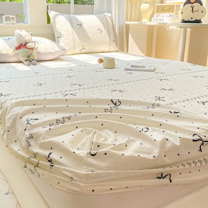 91家纺网 家纺一手货源 找家纺 朵朵家纺 2025新款超柔印花单床笠单品学生宿舍床垫保护套 床笠（床垫保护套可定制尺寸 ） 法式蝴蝶结