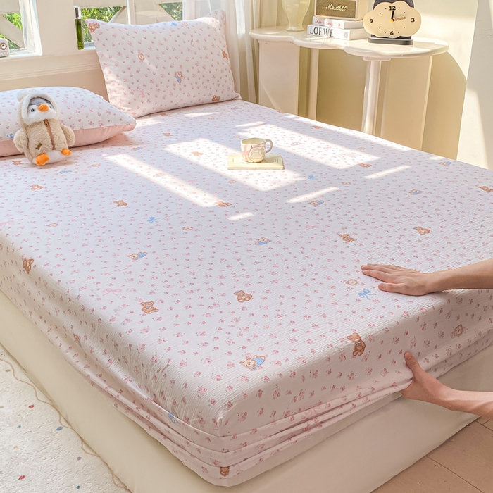 91家纺网 家纺一手货源 找家纺 朵朵家纺 2025新款超柔印花单床笠单品学生宿舍床垫保护套 床笠（床垫保护套可定制尺寸 ） 花町小能粉