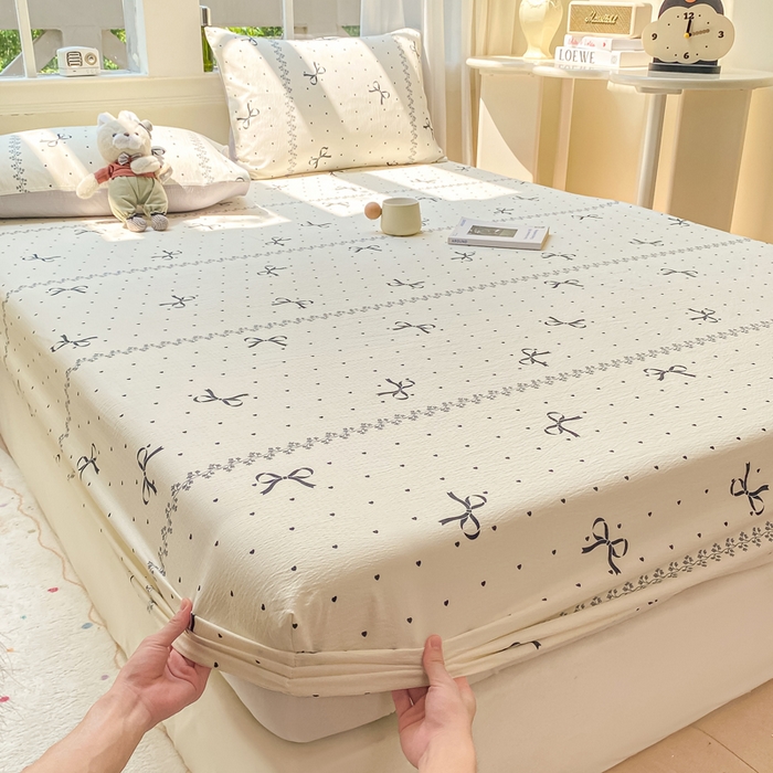 91家纺网 家纺一手货源 找家纺 朵朵家纺 2025新款超柔印花单床笠单品学生宿舍床垫保护套 床笠（床垫保护套可定制尺寸 ） 法式蝴蝶结