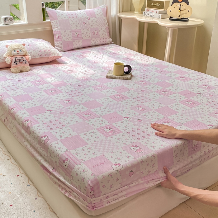 91家纺网 家纺一手货源 找家纺 朵朵家纺 2025新款超柔印花单床笠单品学生宿舍床垫保护套 床笠（床垫保护套可定制尺寸 ） KT花园