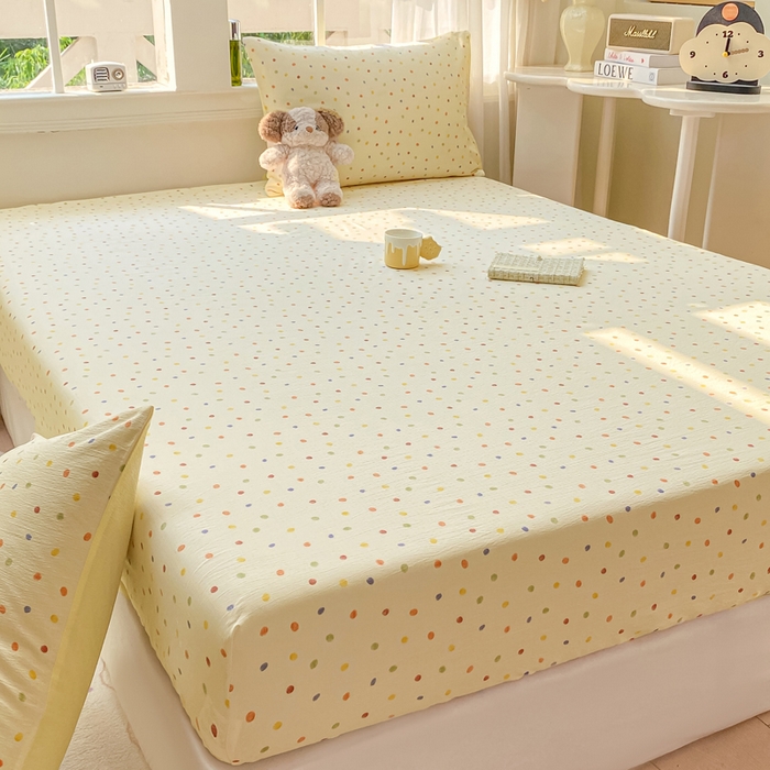 91家纺网 家纺一手货源 找家纺 朵朵家纺 2025新款超柔印花单床笠单品学生宿舍床垫保护套 床笠（床垫保护套可定制尺寸 ） 幻彩波点