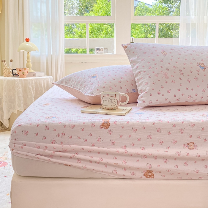 91家纺网 家纺一手货源 找家纺 朵朵家纺 2025新款超柔印花单床笠单品学生宿舍床垫保护套 床笠（床垫保护套可定制尺寸 ） 花町小能粉