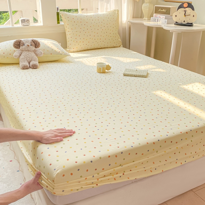 91家纺网 家纺一手货源 找家纺 朵朵家纺 2025新款超柔印花单床笠单品学生宿舍床垫保护套 床笠（床垫保护套可定制尺寸 ） 幻彩波点