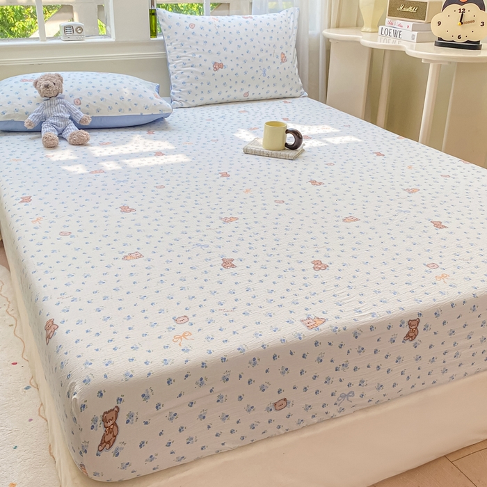 91家纺网 家纺一手货源 找家纺 朵朵家纺 2025新款超柔印花单床笠单品学生宿舍床垫保护套 床笠（床垫保护套可定制尺寸 ） 花町小能蓝