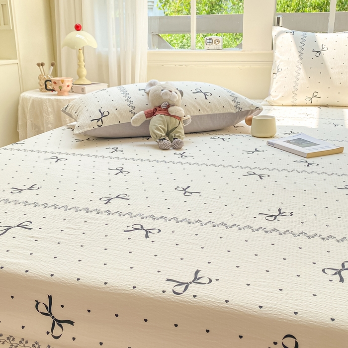 91家纺网 家纺一手货源 找家纺 朵朵家纺 2025新款超柔印花单床笠单品学生宿舍床垫保护套 床笠（床垫保护套可定制尺寸 ） 法式蝴蝶结