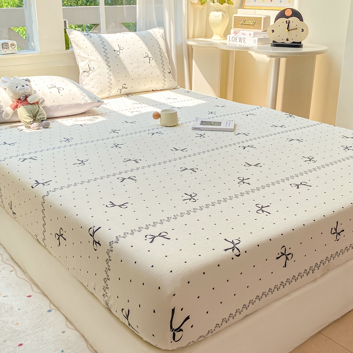91家纺网 家纺一手货源 找家纺 朵朵家纺 2025新款超柔印花单床笠单品学生宿舍床垫保护套 床笠（床垫保护套可定制尺寸 ） 法式蝴蝶结