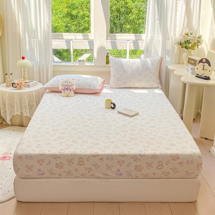 91家纺网 家纺一手货源 找家纺 朵朵家纺 2025新款超柔印花单床笠单品学生宿舍床垫保护套 床笠（床垫保护套可定制尺寸 ） 花眠咪咪