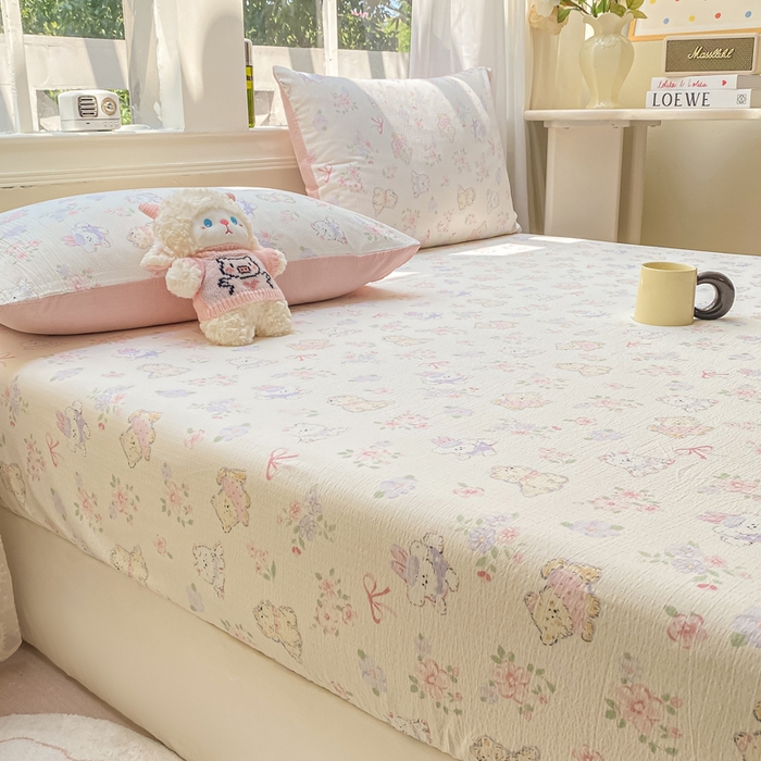 91家纺网 家纺一手货源 找家纺 朵朵家纺 2025新款超柔印花单床笠单品学生宿舍床垫保护套 床笠（床垫保护套可定制尺寸 ） 花眠咪咪
