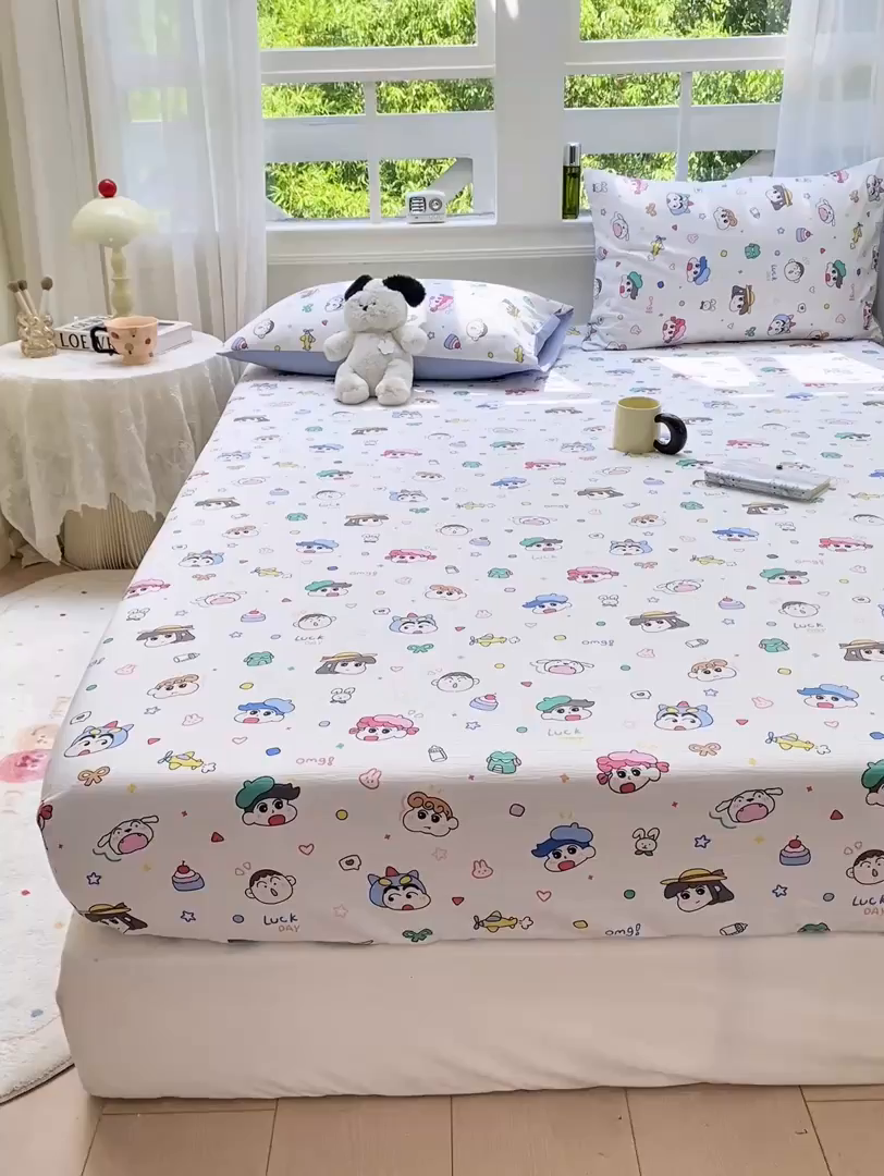 91家纺网 家纺一手货源 找家纺 朵朵家纺 2025新款超柔印花单床笠单品学生宿舍床垫保护套 床笠（床垫保护套可定制尺寸 ） 快乐重年