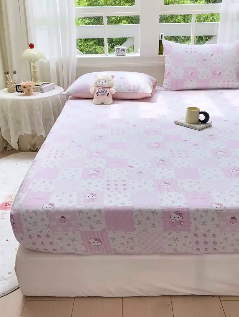 91家纺网 家纺一手货源 找家纺 朵朵家纺 2025新款超柔印花单床笠单品学生宿舍床垫保护套 床笠（床垫保护套可定制尺寸 ） KT花园