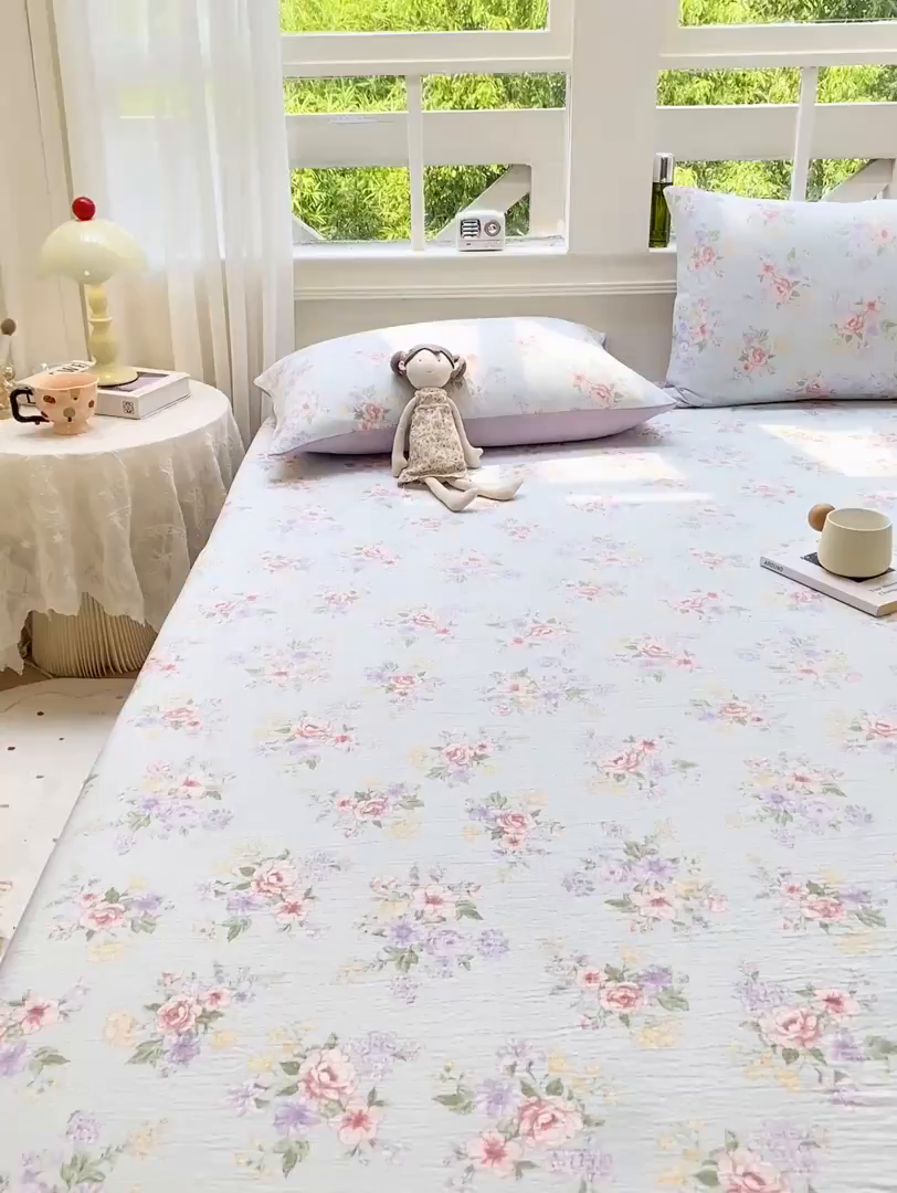 91家纺网 家纺一手货源 找家纺 朵朵家纺 2025新款超柔印花单床笠单品学生宿舍床垫保护套 床笠（床垫保护套可定制尺寸 ） 沁园春