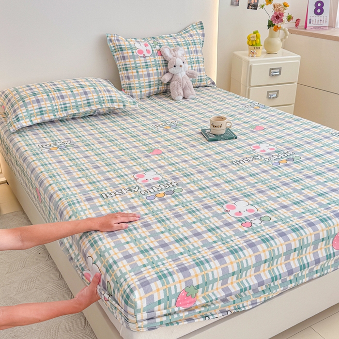 91家纺网 家纺一手货源 找家纺 梦舒阳 2025新款磨毛植物羊绒单床笠三件套单品床笠 大吉大利