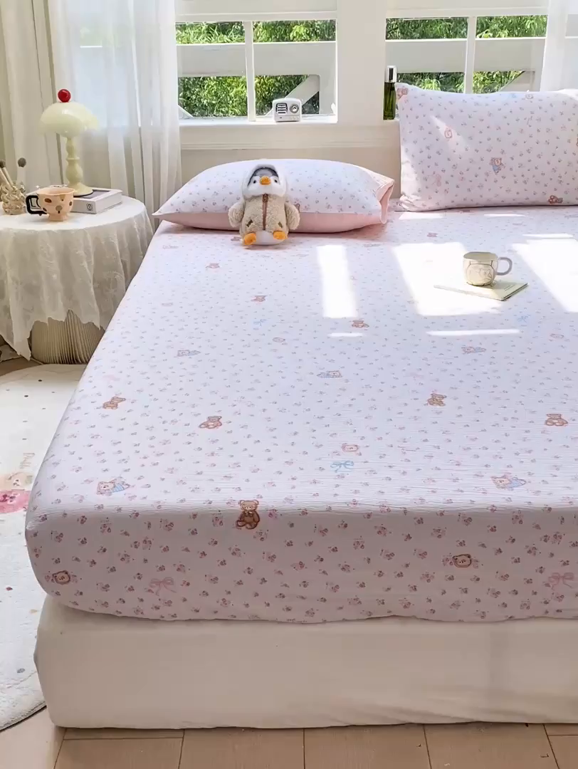 91家纺网 家纺一手货源 找家纺 朵朵家纺 2025新款超柔印花单床笠单品学生宿舍床垫保护套 床笠（床垫保护套可定制尺寸 ） 花町小能粉