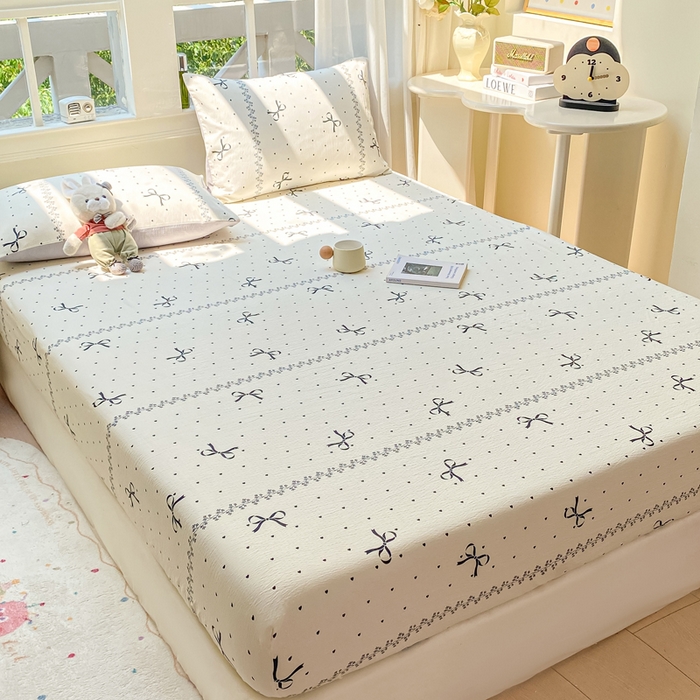 91家纺网 家纺一手货源 找家纺 朵朵家纺 2025新款超柔印花单床笠单品学生宿舍床垫保护套 床笠（床垫保护套可定制尺寸 ） 法式蝴蝶结