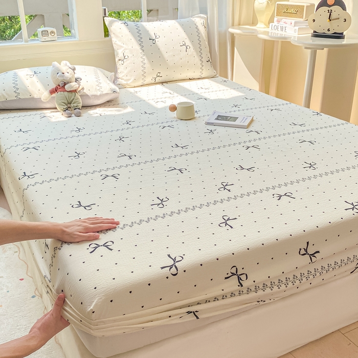 91家纺网 家纺一手货源 找家纺 朵朵家纺 2025新款超柔印花单床笠单品学生宿舍床垫保护套 床笠（床垫保护套可定制尺寸 ） 法式蝴蝶结