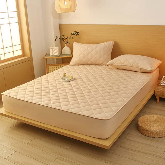 91家纺网 家纺一手货源 找家纺 小禹仔家纺 2025新款亲肤夹棉床笠 卡其色