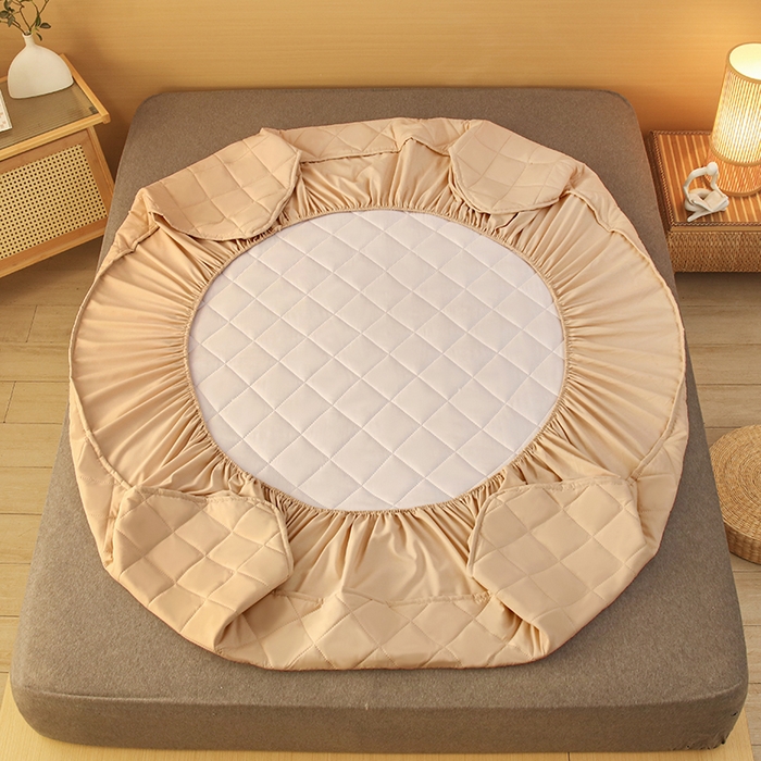 91家纺网 家纺一手货源 找家纺 小禹仔家纺 2025新款亲肤夹棉床笠 卡其色