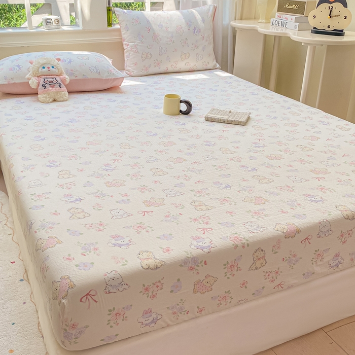 91家纺网 家纺一手货源 找家纺 朵朵家纺 2025新款超柔印花单床笠单品学生宿舍床垫保护套 床笠（床垫保护套可定制尺寸 ） 花眠咪咪