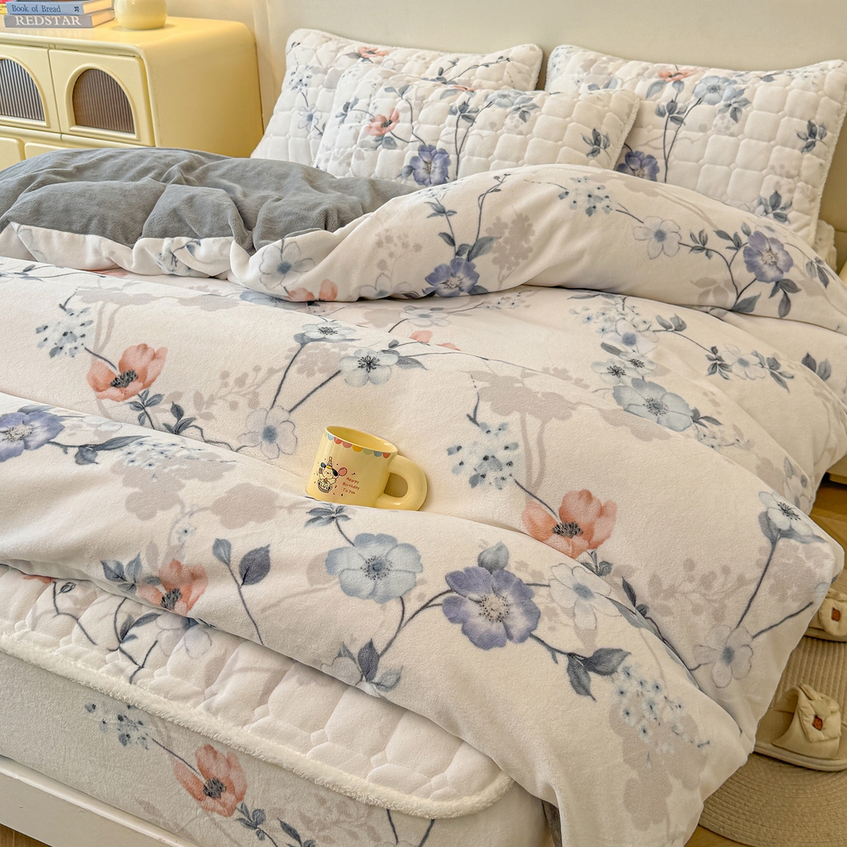 LIFE.丽芙 2025秋冬新款A类牛奶绒加厚夹棉床笠+被套组合四件套 司藤