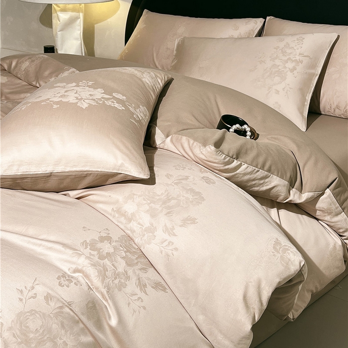 91家纺网 家纺一手货源 找家纺 琪格格纺织 2025新款50S贡缎大提花加厚全棉磨毛四件套 如梦花涧-雨棕