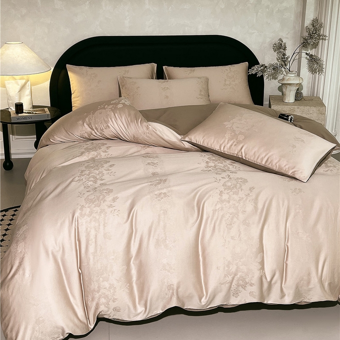 91家纺网 家纺一手货源 找家纺 琪格格纺织 2025新款50S贡缎大提花加厚全棉磨毛四件套 如梦花涧-雨棕