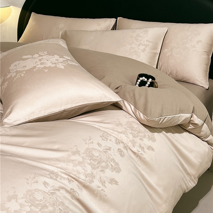 91家纺网 家纺一手货源 找家纺 琪格格纺织 2025新款50S贡缎大提花加厚全棉磨毛四件套 如梦花涧-雨棕